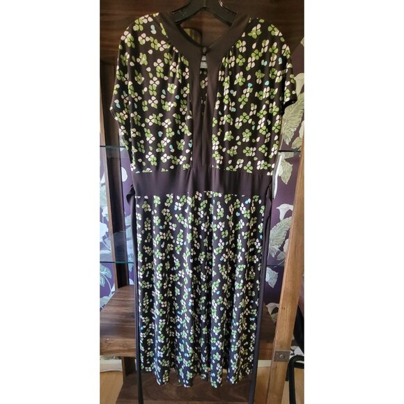 Eliza J Brown Green White Short Sleeve Dress Size 14 - Picture 1 of 5